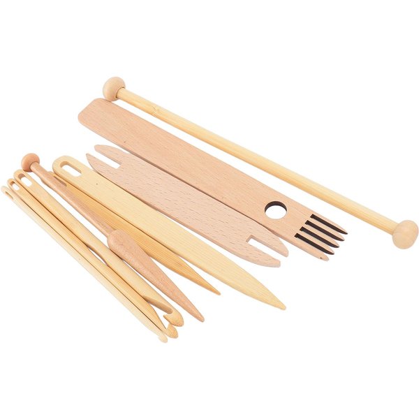 9 Piezas Herramientas De Tejido De Madera Palillo De SeleccióN Aguja De Crochet Kit De Lanzadera Accesorios Para MáQuina Telar De Mano-image