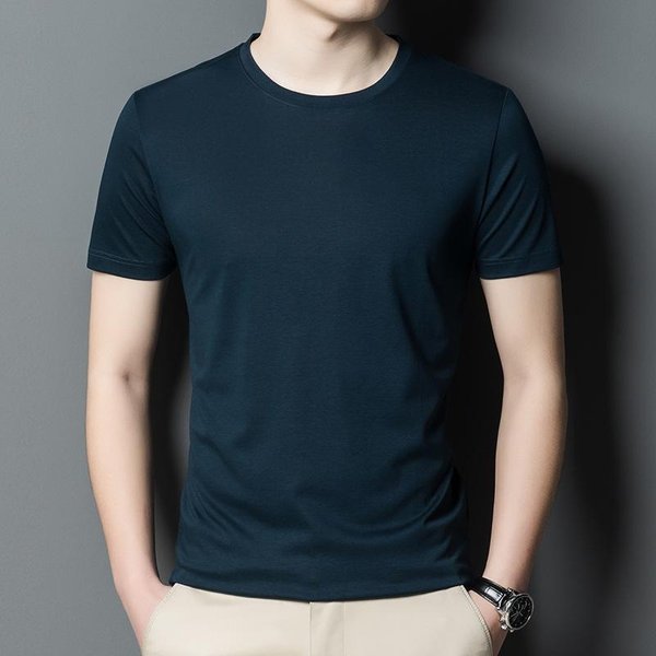 Camiseta De Hombre De Verano Nueva Moda Casual Cuello En V Color SóLido Casual AlgodóN Manga Corta Camiseta De Hombre L Gray-image