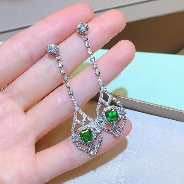 SóLida Plata 925 Pendientes De Gota De Esmeralda Natural, Aros Finos Para Mujer, Oreja Orecchini, Gema De Esmeralda, Plata 925, JoyeríA Para NiñA Verde-image
