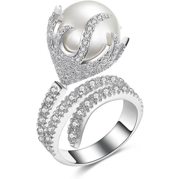 Huitan Anillos De Perlas De ImitacióN De Nuevo DiseñO Para Mujer Anillo De Boda De Lujo Accesorios Anillos Femeninos ÚNicos Para Fiesta JoyeríA De Moda 10-image