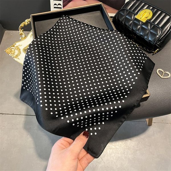 Szal W Kropki Damskie Jedwabne Szale Bandana HidżAb Chustka Na Szyję Szal Chustka Letnia Opaska Na WłOsy Foulard Damska Luksusowy 70X70Cm Gray-image