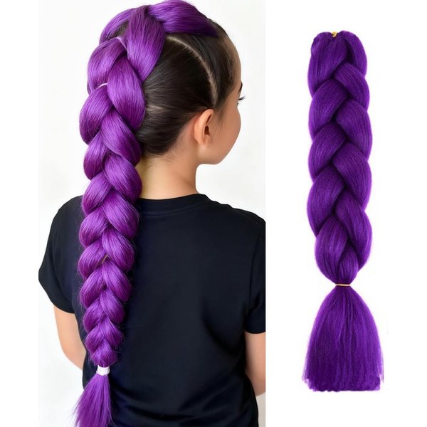 Cola De Caballo SintéTica Trenzada Morada Peinado Disfraz Rumi Cola De Caballo Larga De 26 Pulgadas Con Clips Para NiñOs NiñAs Halloween Navidad-image