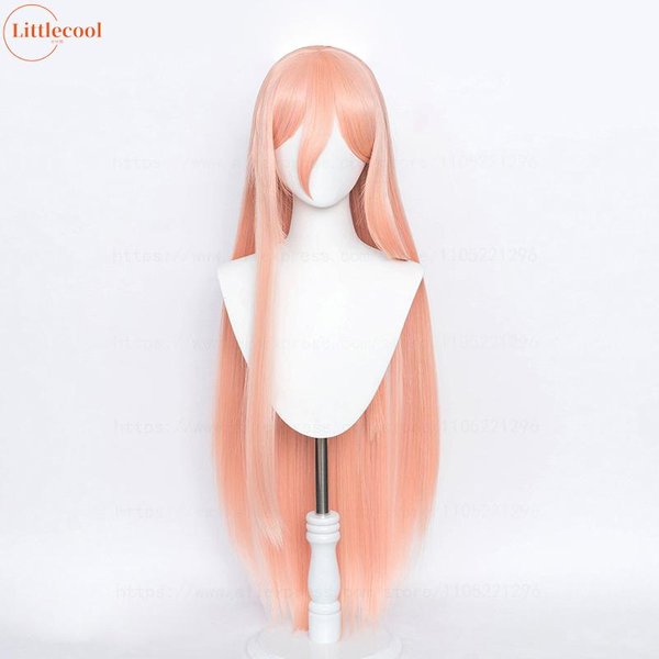 Wysokiej JakośCi Peruka Makima Power Wigs 100Cm DłUga RóżOwo-PomarańCzowa Odporna Na CiepłO Syntetyczne WłOsy Peruka Do Cosplayu Anime + Czepek Pod Perukę-image