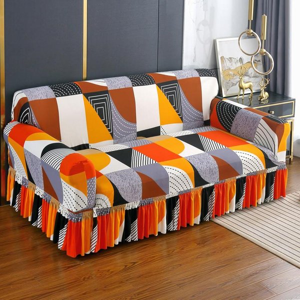 1 Funda EláStica Estampada Para Sofá Con Falda, Protector De Muebles Para Dormitorio, Oficina, Sala De Estar, DecoracióN Del Hogar. Small-image