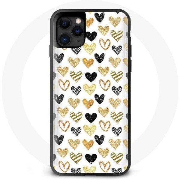Funda De TeléFono - Maniacase - Iphone 12 - Negro - Dorado - Corazones - ProteccióN Contra Golpes Negro-image