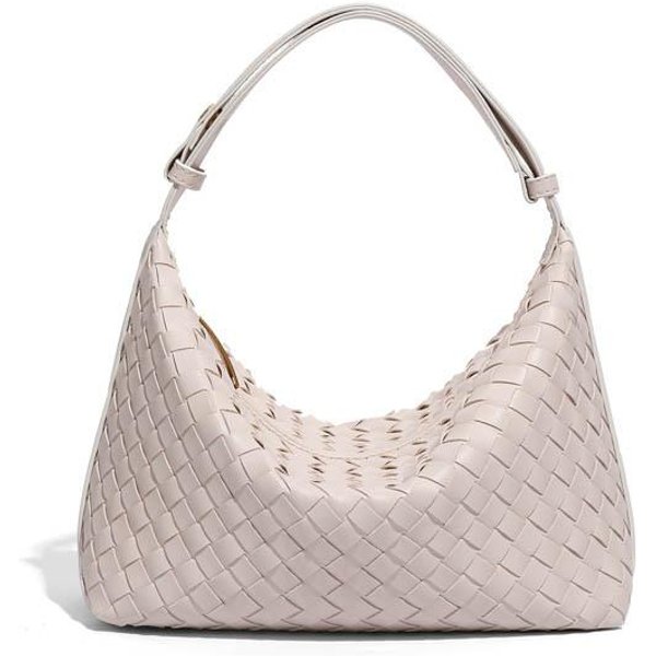 Lonchera De Mano, Bolso Tejido Para Mujer, De Piel Suave, De Gran Capacidad, Bolso Para Dumplings, VersáTil Y Moderno, Bolso De Hombro Para Llevar Bajo El Brazo. White-image