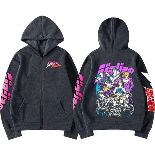Jojo Bizarre Adventure Sudadera Con Cremallera Para Hombre, Divertida Sudadera Con Capucha De Anime JaponéS Con Cremallera, Ropa Harajuku Hip Hop, Sudaderas Unisex S Gris-image