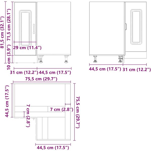 Mueble Bajo De Esquina De Cocina Kalmar Gris Tablero De PartíCulas Sonoma-image