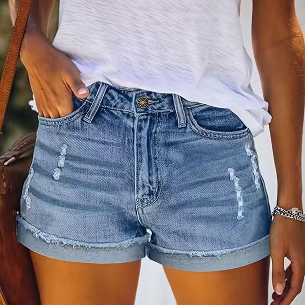 Damskie LuźNe Szerokie Spodenki Jeansowe Codzienne Spodenki Jeansowe Xxl BłęKitny Kolor-image