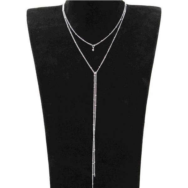 Accesorios, Collar De ClavíCula Largo Retro De Doble Capa A La Moda, Collar De Cadena De Cuentas Con Flecos Simple De Doble Capa. Plata-image