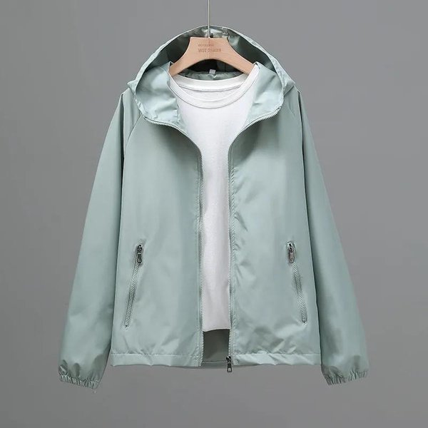 Chaqueta Con Capucha Para Mujer De Primavera Y OtoñO, Tallas Grandes, Color SóLido, Holgada, Casual, Cortavientos XL-image