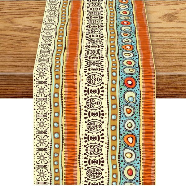 Camino De Mesa GeoméTrico ÉTnico Tribal Africano De Lino DecoracióN De Mesa Para El Hogar Camino De Mesa Para Mesa De Cocina O Comedor Estilo Granja DecoracióN Para Fiestas NavideñAs 150X33Cm-image