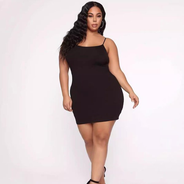 Sukienka Damska Plus Size Sukienka Czarna Jednolity Kolor Bez RamiąCzek Seksowna ObcisłA Codzienna Sukienka Na RamiąCzkach 5XL Czarny-image