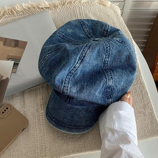 Wiosna I Jesień BawełNiany Denim Prany Kapelusz Malarza DziewczęCy Retro Kapelusz OśMiornicy DużY ObwóD GłOwy PokazująCy Twarz MałY Beret Styl Retro Average Size-image