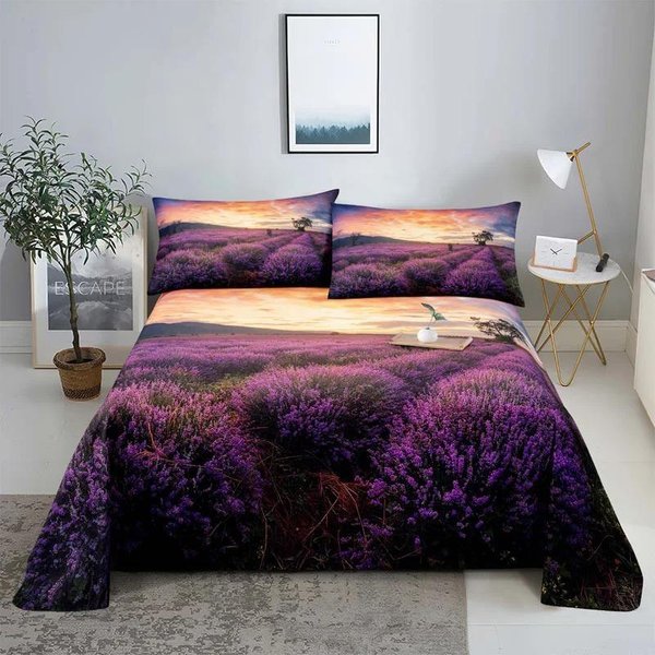 Fioletowy Komplet PośCieli Rozmiar Queen King MięKki Lawendowy Motyl PrześCieradłO PośCiel Poszewka Na Poduszkę Do Sypialni Twin Full Single Double 70X133Cm 2Pcs-image