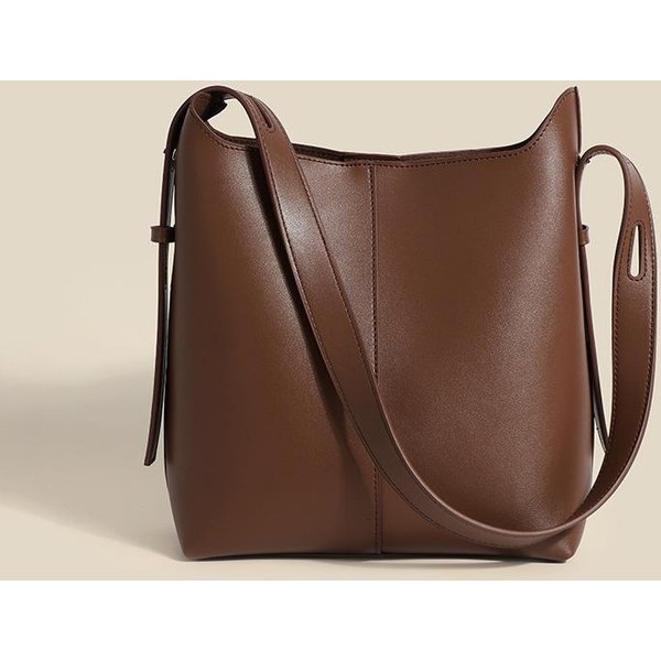 Verano Nuevo Bolso Commuter Para Mujer VersióN Coreana Simple Y FáCil De Combinar Bolso Bucket De Un Hombro Gran Capacidad Bolso Tote Cruzado De Moda Brown-image