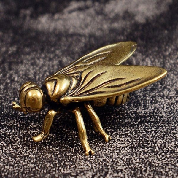 1 Sztuka Metalowe Owady Zwierzę Figurka Dekoracja Biurka Domowego Biura Mini MosiężNa Mucha Owad Ozdoba Miniaturowa Statua Winylowe RzemiosłO Beige-image