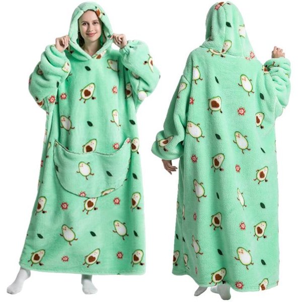 Zimowa CiepłA Bluza Z Kapturem Z Polaru Szata Dla Kobiet 140 Cm Ponadgabarytowy Koc Z RęKawami CiepłE Bluzy Z Polaru Bluzy Giant TV Koc Kobiety Z Kapturem Robe One Size Blue-image