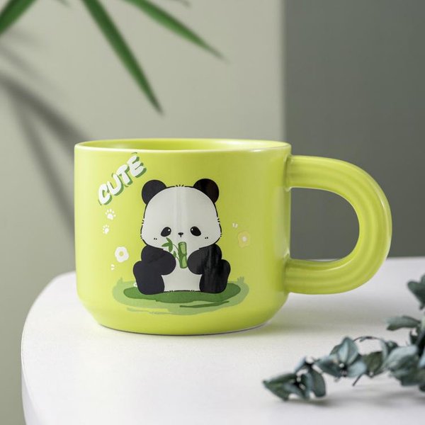 Taza Panda Linda Taza De Agua De CeráMica De Dibujos Animados De Aspecto Alto Para NiñAs Pareja Taza De Té Souvenir Taza De Café Desayuno 301-400Ml-image