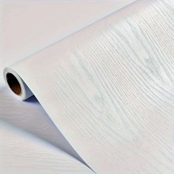 1 Rollo De Papel Tapiz Autoadhesivo De 17,7 X 393,7 Pulgadas, Papel Tapiz Con PatróN De Vetas De Madera Blanca, Pelado Y Pegado, Impermeable Y Movible Para Sala De Estar 45*1000Cm/17.7*393.7In-image
