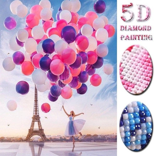 Pintura De Diamantes 5D DIY NiñA Globo Punto De Cruz Diamante Completo Paisaje Bordado De Diamantes 20X30CM-image