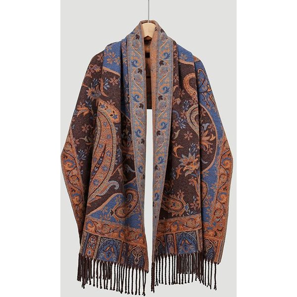 Luksusowy Zimowy Szal Pashmina Damski Czerwony Haftowany WzóR Paisley Szale Kaszmirowe Grube Szale Eleganckie Poncho Damskie Na ZewnąTrz Bufanda 65X200Cm Gray-image