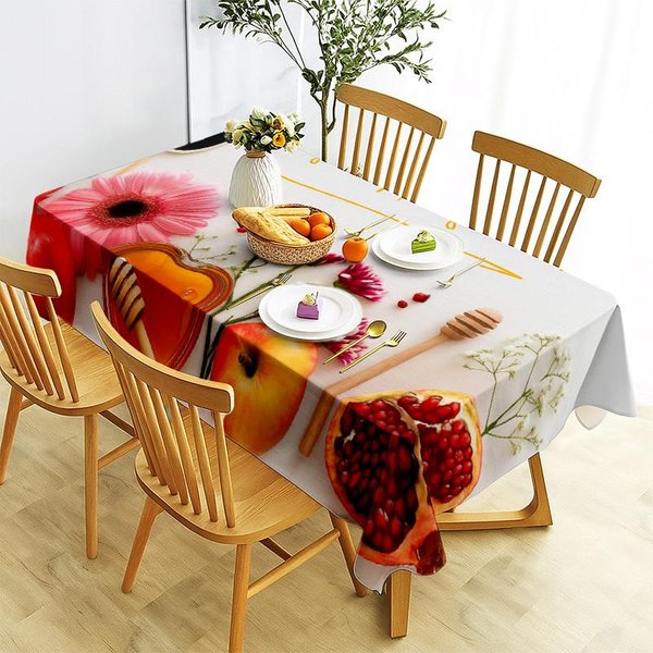 Mantel Rectangular Con Tema De Rosh Hashaná Para DecoracióN De Mesa Cocina Comedor Impermeable Reutilizable Mantel Para Mesas Fiesta Picnic 100X160Cm-image