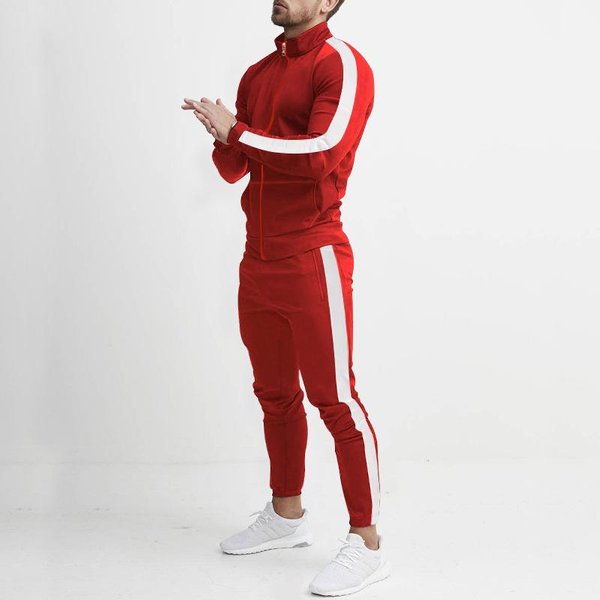 Wiosna I Jesień Nowy MęSki Zestaw Sportowy Na Czas Wolny Kolorowy MęSki Zestaw Casual Ze StóJką Modny Zestaw Sportowy 2-CzęśCiowy XL Czerwony-image