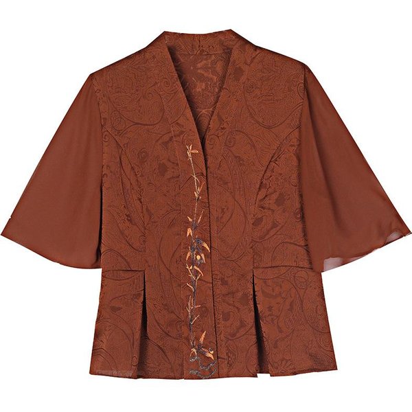 Blusa De Mujer De Manga Corta Estilo Chino Retro Nuevo Estilo Madre Estilo Nacional Para Personas De Mediana Edad Y Mayores 4XL MarróN-image