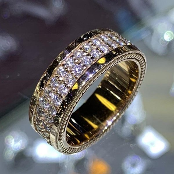Huitan Lujo Color Dorado Anillo De Boda Para Mujer Totalmente Micro Pavimentado Brillante Piedra CZ Anillos De Promesa Eternidad JoyeríA De Compromiso De Moda 7-image
