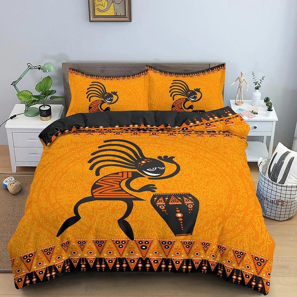 Juego De Ropa De Cama ÉTnica Africana Naranja Estilo Bohemio Funda NóRdica King Queen Vintage Mujer PoliéSter Funda De EdredóN Para Adolescentes Adultos AU Single(140X210Cm) Black-image