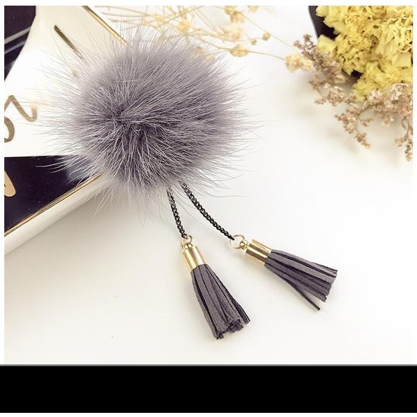 Moda Nuevo Retro Minimalista Bola De Pelo De VisóN Borla Broche Corsage Pin De Solapa Insignia Cuello De Camisa Accesorios Para Mujer Gris-image