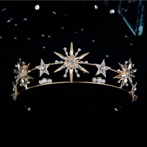 Tiara Corona De Boda Estrella De 6 Puntas Europea Vintage Oro PedreríA JoyeríA Para El Cabello Princesa Mujeres Diadema Accesorios Para El Cabello Nupcial Gray-image