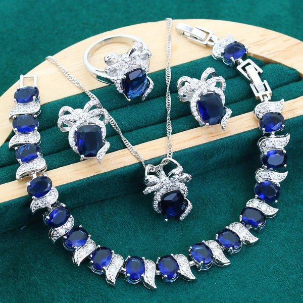 JoyeríA De Lujo Nupcial Pendientes Anillo Abierto Collar Juego De 4 Piezas Cadena Circonita AAA JoyeríA 10 Yards-image