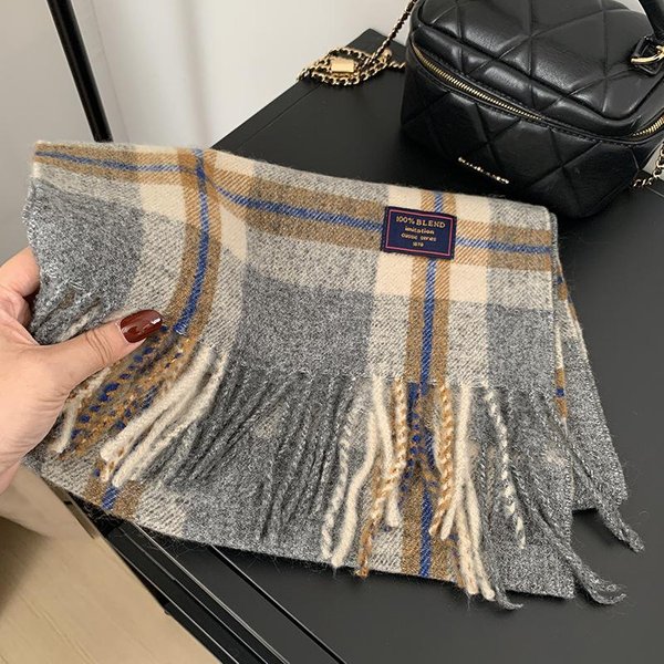 Luksusowy Kaszmirowy Damski Szalik W Kratę Zimowy CiepłY Szal I Chusta Bandana Pashmina Damska Foulard Kwadratowy Gruby Koc Ponczo 32X180Cm Gray-image