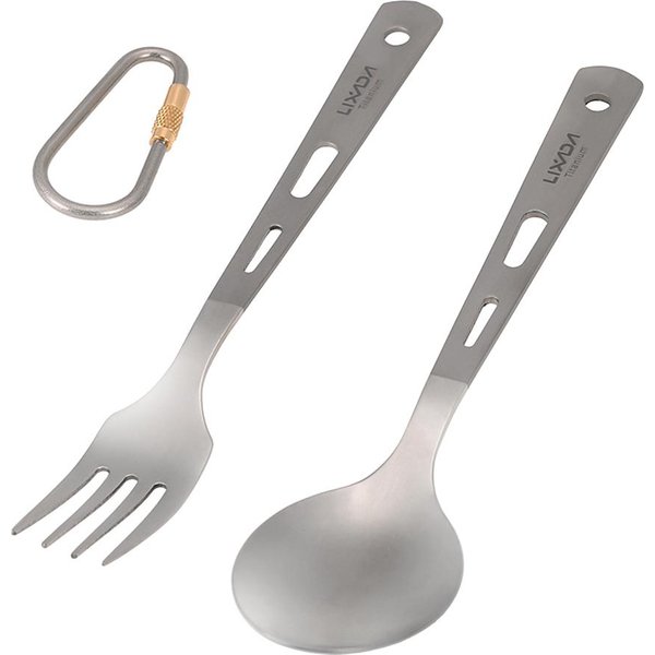 Vajilla De Titanio Camping Tenedor Cuchara Cortador Palillos Ultraligero Set De Cubiertos Para Exterior Para Picnic Viajes Mochilero Senderismo Cocina Fork & Spoon-image