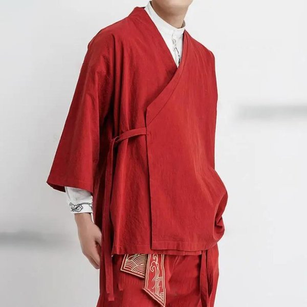 JapońSki Kardigan Kimono Styl ChińSki Len Haori Yukata Streetwear Tradycyjny Samuraj 2XL Brown-image
