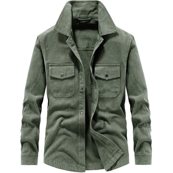 Chaqueta Camisa Estilo Nuevo De Primavera Y OtoñO Para Hombre Casual Moda Ropa De Trabajo Camisa De AlgodóN Chaqueta Multibolsillos Para Hombre L Black-image