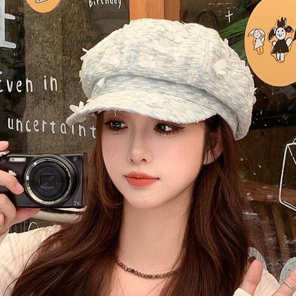 Sombreros De Mujer De Moda Y Alta Gama Estilo PequeñA Fragancia Boina Para Circunferencia De Cabeza Grande Cara PequeñA Sombrero Octogonal One Size-image