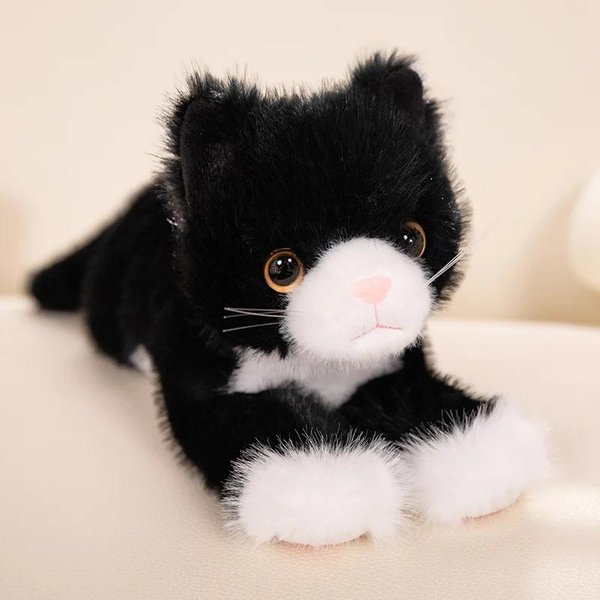 1 Szt. 40/53Cm Kawaii Pluszowy Kot Pluszowe Zabawki ŚLiczny BiałY Kot Czarny Kot Lalki Wypchane MięKkie Zwierzę Poduszka Urocze Prezenty Urodzinowe 40Cm Czarny Kolor BiałY-image