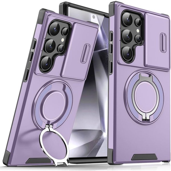 Magnetyczne Etui Z Ochroną Obiektywu Kamery Przesuwnej Do Telefonu Samsung S26 S25 Edge S24 S23 Plus S22 Ultra FE Z Uchwytem PierśCieniowym Galaxy S24+ Fioletowy-image