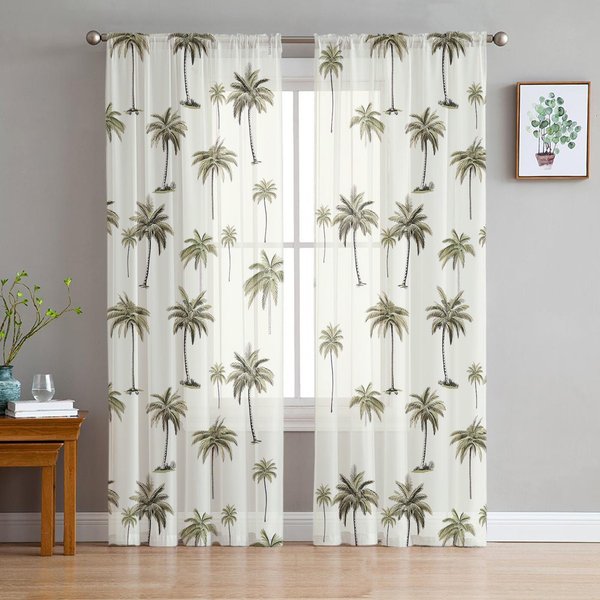 Cortinas Transparentes Con Hojas De Palmera Para DecoracióN De Sala De Estar Cortinas De Ventana Para Cocina Cortinas De Tul Voile Organza W135 X H115Cm X1 White-image