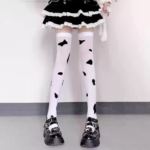 Medias Para Mujer Estampado De Vaca JK Chicas Calcetines Hasta La Rodilla Calcetines Hasta El Muslo LenceríA Sexy Medias Largas Lolita Calcetines Hasta El Muslo One Size-image