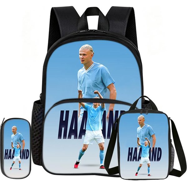 Aprende, Viaja Estrella De FúTbol Mochila Escolar Haaland Set De 3 Piezas Con Bolsillo Frontal Mochila Bolsa De Almuerzo, Estuche, Mochila Deportiva Gray-image
