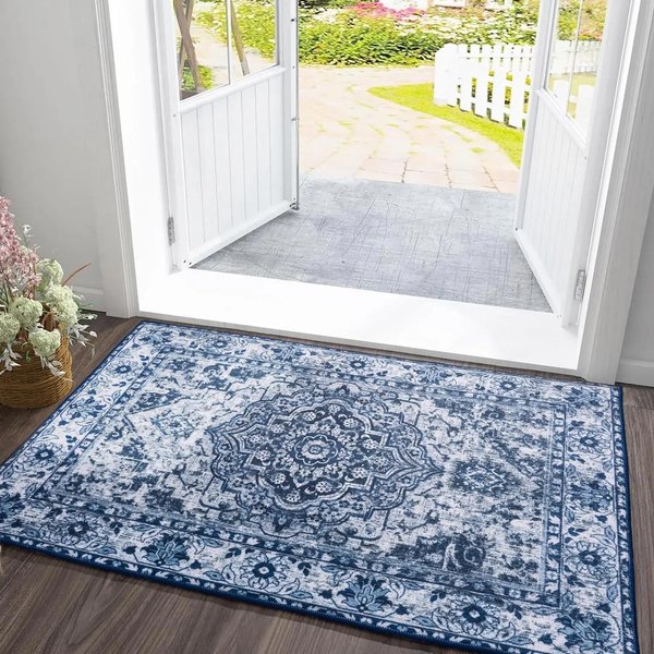 Felpudo Antideslizante Para Entrada – Alfombra Impermeable Para Puerta De Casa Para Cocina, Sala De Estar O Dormitorio – Alfombra Decorativa Moderna Para El Hogar 60*90Cm White-image