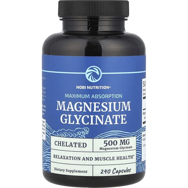 Nobi Nutrition, Glicinato De Magnesio, 240 CáPsulas (250 Mg Por CáPsula)-image