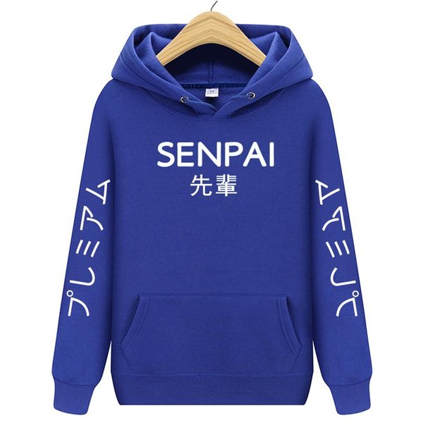 Moda JapońSka MęSka Bluza Z Kapturem Streetwear Senpai Bluza Z Kapturem Bluza MęSka Damska Bluza Z Kapturem Sweter S Niebieski-image
