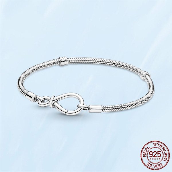 Pulsera De Moda Plata De Ley 925 Moments Nudo Infinito Cadena De Serpiente Pulsera Compatible Con Charms Originales JoyeríA Regalo 20Cm White-image