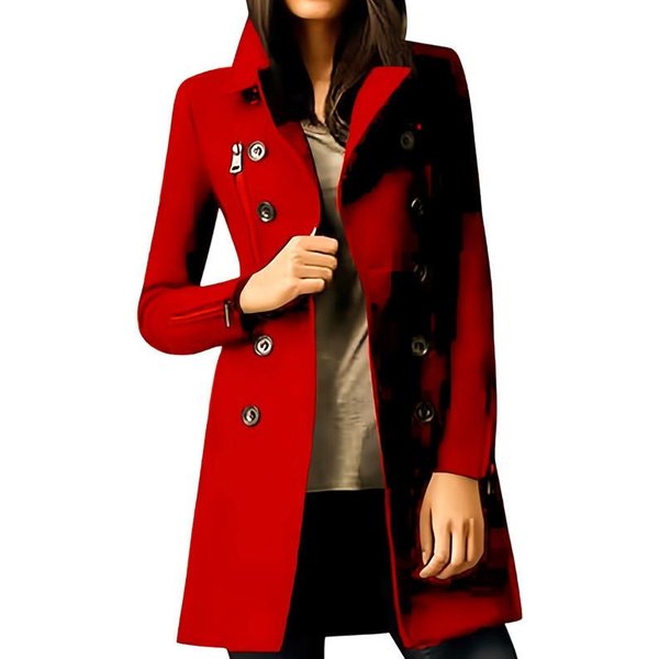 Abrigo Largo De Lana Para Mujer, Chaqueta Con Cremallera Y Doble Botonadura Para OtoñO E Invierno 2XL Black-image