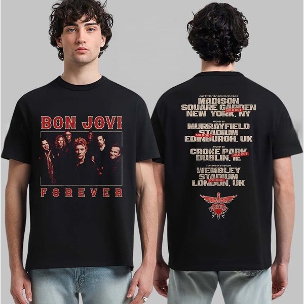 Bon Jovi 2026 Forever Tour Merch Camiseta Unisex Unisex Verano 100% AlgodóN Ropa Oversize Manga Corta Streetwear Tops Unisex S Brown-image